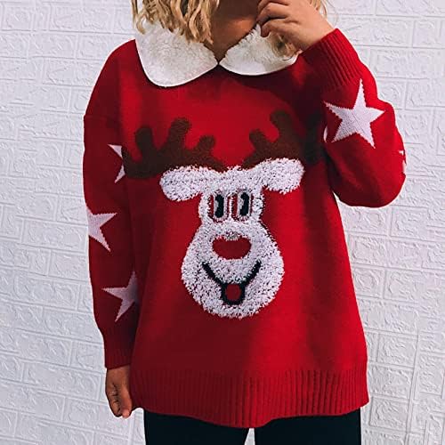 Грд божиќен џемпер за жени весели ирваси симпатична празничка плетена пулвер врвови од џемпери со кокошки за бебиња