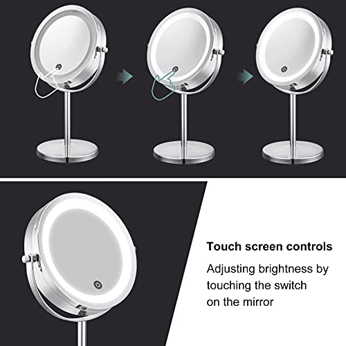 PLPLAAOBO LED светло, огледало за шминка, тркалезно двострано 1x 7x зголемување на огледалото за домашна бања за домашна бања
