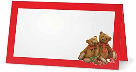 Карти за црвени Божиќни места со мечки - рамен или шатор - 10 пакет - бел празен фронт со граница - табела за поставување Име на