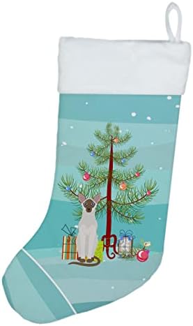 Богатства на Каролина CK4761CS Colorpoint Shorthair Cat Merry Christmas Christmas Christmas Stocking, камин што виси чорапи Божиќна сезона забава Декорации за семејни празници, украси за празници, ук?