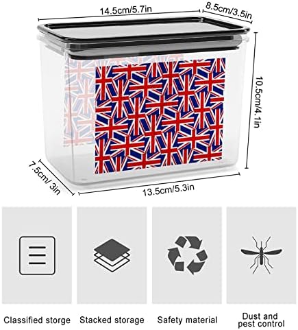 Британско Знаме Контејнери За Складирање Чиста Пластична Кутија Со Капаци Канти За Повеќекратна Употреба За Кујнски Житни Закуски Сува Храна