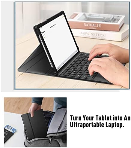 Случај за тастатура FINTIE за Samsung Galaxy Tab A8 10,5 инчи 2022 модел, тенок обвивка за штанд со обвивка со вградена тастатура за безжична Bluetooth тастатура, црна