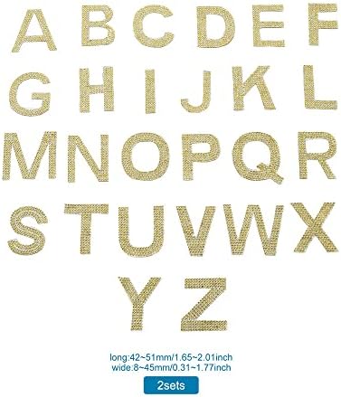 Cheriswelry 52pcs сјај Rhinestone 26 азбуки закрпи Hotfix a-z писмо железо на налепници додатоци за костуми златно за DIY капи чевли за облека
