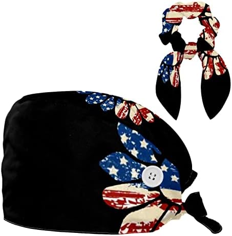 Womenенски и машки хируршко капаче со лак за коса Скарано сончогледот Американско знаме Работно капаче една големина
