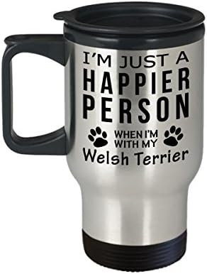 Куче Љубовник Патување Кафе Кригла-Посреќна Личност Со Велшки Териер-Миленичиња Сопственик Спасување Подароци