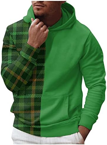 Саксигол дуксери за мажи со дизајни, преголем гроздобер карирана графичка качулка пуловер, долг ракав лабава џемпер на вратот на екипажот