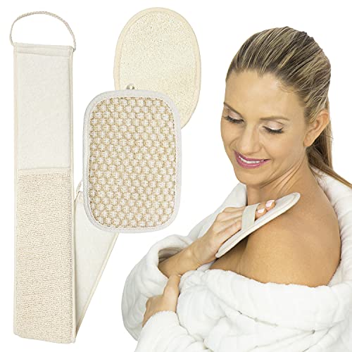 Vive Lofah Shurbber Shurbber Set - задниот чистач за употреба во туш - пакет за сунѓер за четки за ексфолијација и миење на грбот, скалпот, лицето - мека лафта со држач за рачки и сап?