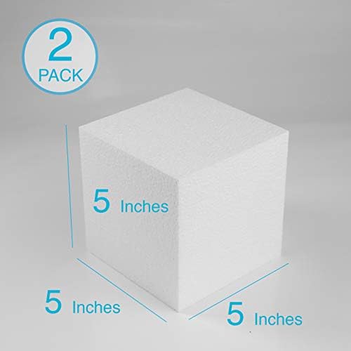 Блок за пена од Silverlake занаетчиска пена - 2 пакет од 5x5x5 EPS полистирен коцки за занаетчиство, моделирање, уметнички проекти и