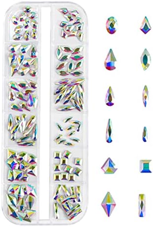 Beadsland 120pcs Мулти форми Кристал AB Flatback Rhinestones комплет, стаклени кристални rhinestones за нокти 12 форми Поставени