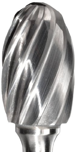 Bassett SE-3 овален цврст карбид бур, неоткриен финиш, отпорен на затнување, обичен крај, 1/4 shank, 3/8 дијаметар на главата, 5/8