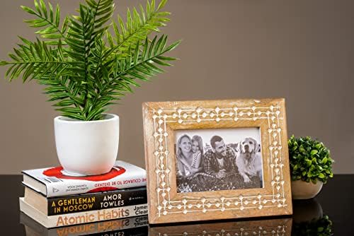 Дрвени рамки за слики со слики - 5x7 Рамка за слика што го подобрува вашиот домашен декор, рачно изработен и рачно врежано чисто манго дрво рамка, декоративна и рустик