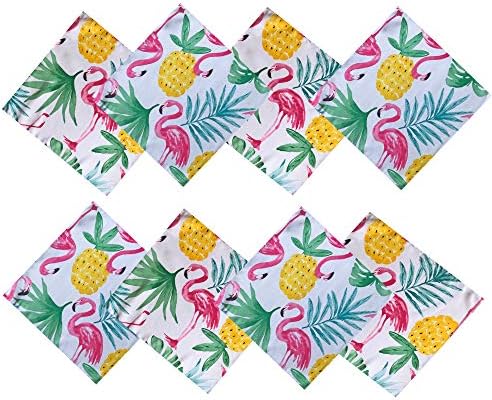 Busterубриџ Китчи Бока Фламинго затворен/надворешно ткаенина од ткаенини - Тропски ананас и дланки отпорни на почвата, салфетки за ткаенини што отфрлаат вода, сет од 8