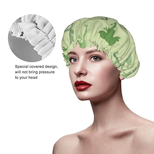 Womenените што можат да се користат затегнати капа за коса, смешна камо зелена жаба со двојни слоеви водоотпорна капа за бања за туширање