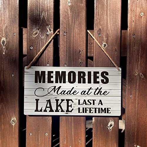 Меморија за знаци на езерото куќа, направени на езерото дрвен виси знак рустикален ретро wallиден декор за домашна декорација 12 x 6 инчи