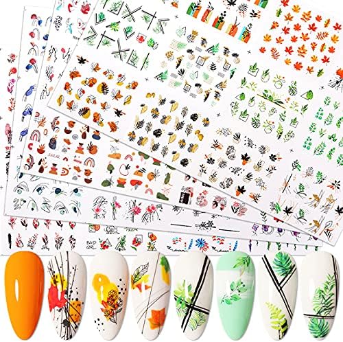 Апстрактни налепници за уметност за нокти за жени 48 листови нокти уметнички декорации за трансфер на вода цвеќиња лисја од пеперутка дизајн