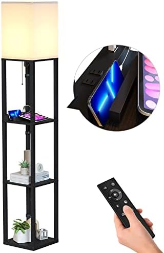 Светилка за полици SunMory со далечински управувач, степлива температура на бојата и затемнување, подната ламба со полици со 2 USB порти за