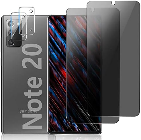 [2 + 2 пакет] Galaxy Note 20 5G Приватност Температорски стаклен екран Заштитник + Филм на леќи на фотоапаратот [9H тврдост] [целосна покриеност] [Анти-прсти] Поддршка отклучува