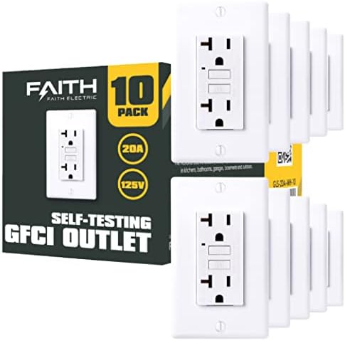 Вера [10-пакет] 20A продавници за GFCI, не-отпорни на отпорни на GFI дуплекс рецепти со LED индикатор, прекинувач на колото за