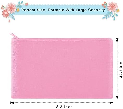 Juznu 12 пакувања розово платно торбички за шминка со молив со патент платно молив, козметичка торба, патувачка торба со тоалети со 12 парчиња