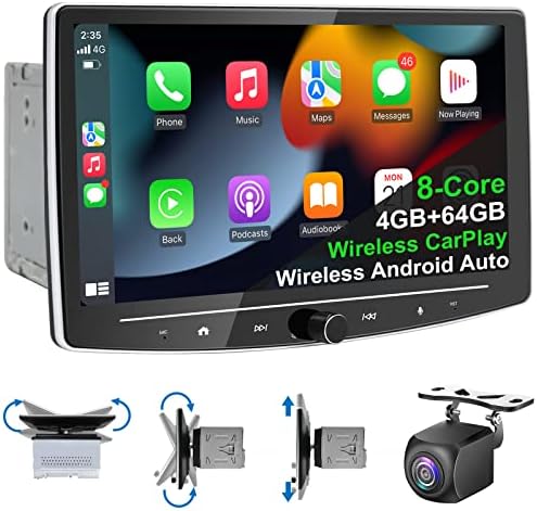 Двоен Din Автомобил Стерео Безжичен CarPlay Android Auto 4G+64G 8-Јадро Отстранлив 10 Инчен Екран На Допир Автомобил Радио Двојна Bluetooth