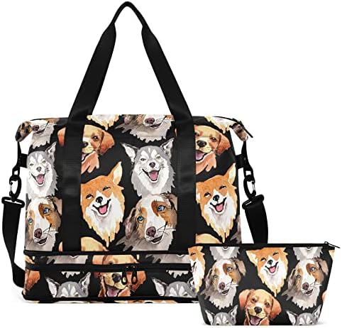 Корги хаски кучиња симпатична салата торба за жени кои патуваат торба со дуфели со седмици торби за седмици