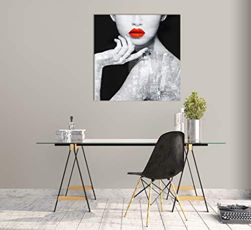 Црвена усна жена wallидна уметност декор црно -бело модерно уметничко дело платно сликање печати слики дома декор за дневна соба трпезарија