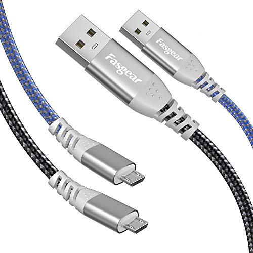 Fasgear PS4 Micro USB кабел 16FT, 2 пакет USB до микро USB 2.0 кабел 2.4A Брзо полнење со податоци за брзо полнење компатибилен