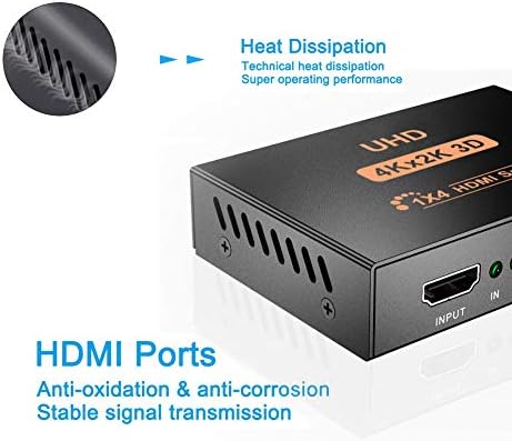 DigitBlue HDMI Splitter, 1x4 пристаништа напојувани V1.4B видео конвертор со целосен ултра HD 1080p 4K и 3Д резолуции за Xbox PS4