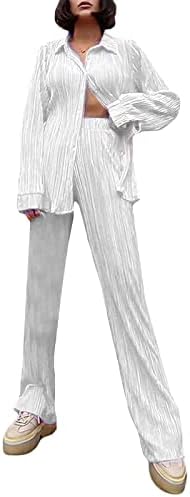 Облека за 2 парчиња Sydotuor Women'sенски 2 парчиња плетени преголеми копчиња со долги ракави надолу со кошули со еластична половината