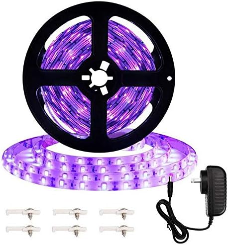 LED светлосни ленти со светло лента за карлек, 16.4ft 300 LEDOS LOPE LIGHTS 12V Флексибилни црни светла UV Strip Lights Light +