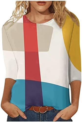 Бела есенска летна кошула со висока блуза за женска облека од 3/4 ракав трендовски памук екипаж графички салон лабава вклопување на врвот g0