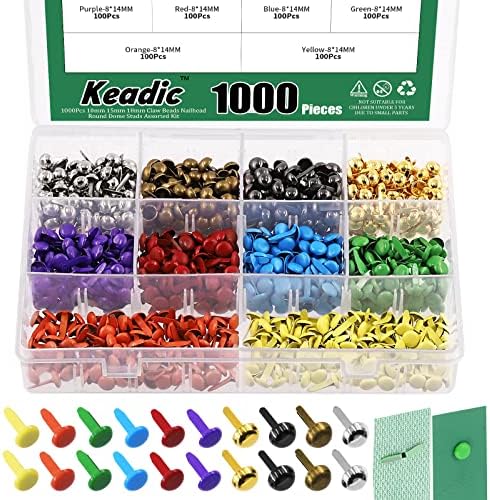 Keadic 1001pcs 2 Стилови 10 бои мини хартија за прицврстување на хартија Бредс со кутија за складирање, тркалезна/печурка метал