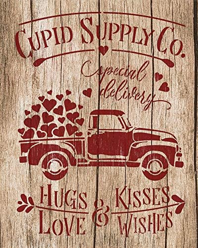 Cupid Supply Co MisTil со срца и гроздобер камион од Studior12 | DIY Valentine Home Decor Decor | Занаетчиски и знаци на дрво од дрво | Изберете големина