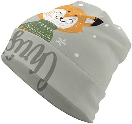 Baikutouan Fox in Hat Merry Christmas Brign Beanie Chats за мажи жени со дизајни череп капа