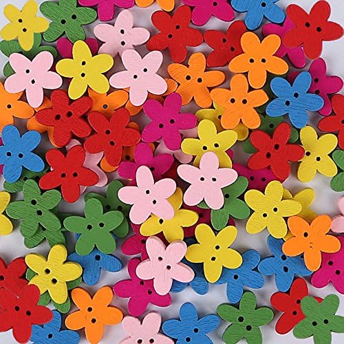 100 парчиња Шарени Цветни Рамни Дрвени Копчиња За Шиење Занает За Бележење За деца