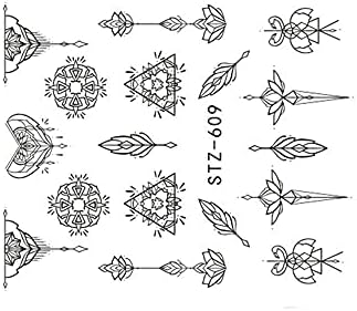10 листови налепници за уметност за нокти црна линија приврзок ѓердан за нокти налепници за пренесување цвет цвет
