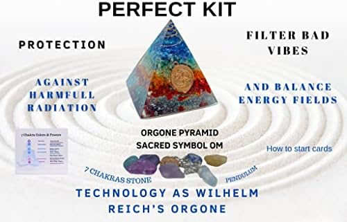 Избор на Адријан: Заштита на комплет од штетно зрачење-оргон пирамида света симбол Ом, 7 чакра бои-пендул ѓердан-7 камења, разнобојни,