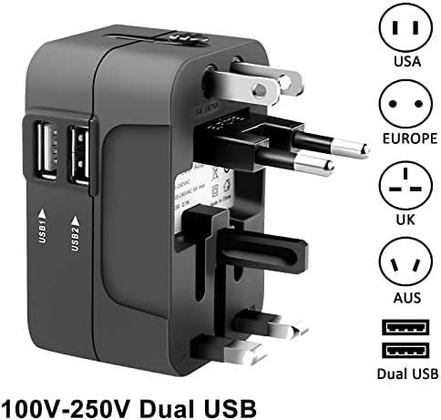 Преносен адаптер за приклучок 100V-250V приклучок 2USB Порт Порт Порт Травел AC Енергетски адаптер за конвертор Адаптер USB полнач