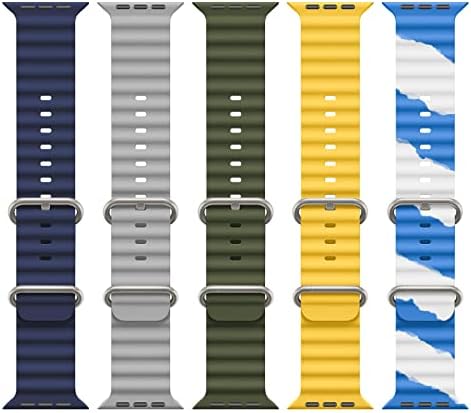 5 пакувања океански опсег компатибилен со Apple Watch Ultra Band 49mm 45mm 44mm 42mm 41mm 40mm 38mm мажи, мека силиконска спортска лента за замена за лента за замена за Apple Watch Ultra Iwatch Series 8 7 SE 6
