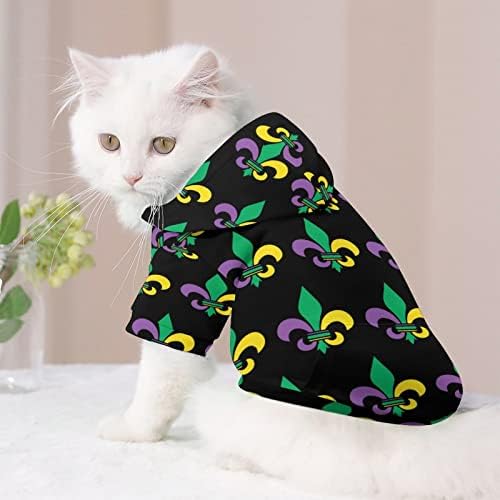 Смешноста Марди Грас Флеур де Лис кучиња Худи крпа мачка со џемпери на облека со капа со мек миленичиња палто пуловер