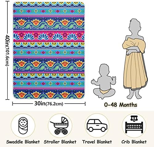 Swaddle Clainte Pakistan Indian Flower Conton Cotton For за новороденчиња, примање ќебе, лесен меко залепетено ќебе за креветчето, шетач, расадници за ќебиња, 30х40 во