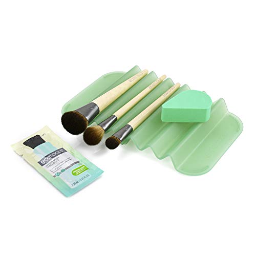 Ecotools Prep + Освежи сет за четки за шминка, со сунѓер блендер и шампон за чистење четки за чистење, вегански алатки за убавина, сет од 5
