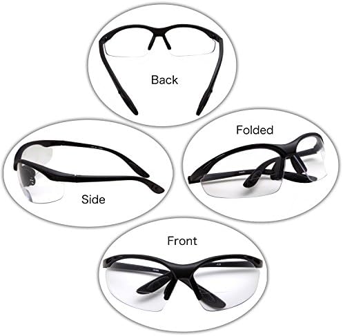 Безбедносни очила за мелница за 2 пар ANSI Z87 отпорни на влијанието што не се лизгаат околу чиста леќи за бифокални очила за читање на бифокално