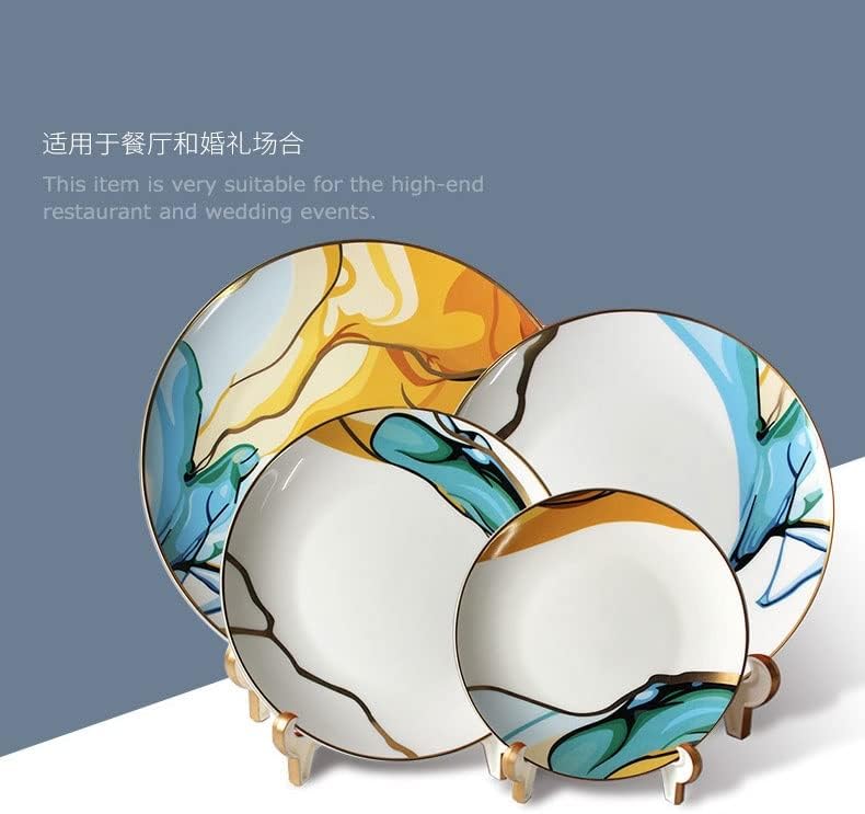 Мјвдп керамичка плоча креативна едноставна коска од златен раб чинија за чинија во кина поставете чинија за тестенини од стек