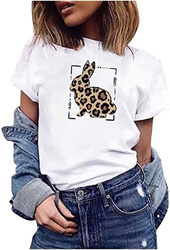 Женска летна маица Едноставно среќен велигденски печати врвни кратки ракави графички тимови тинејџерски девојки слатки основни кошули за секојдневно