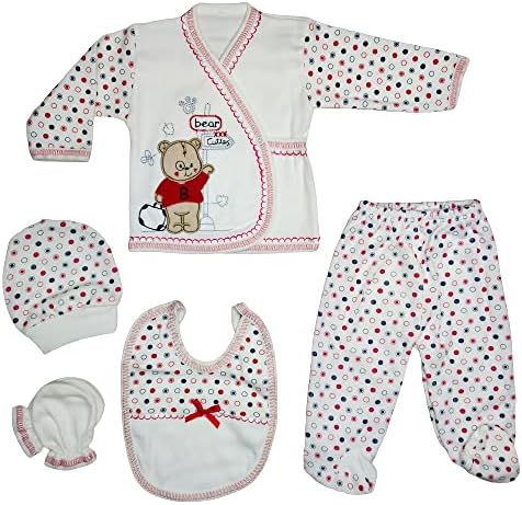 Бебе унисекс 5 парчиња новородена болничка облека за лежење поставена симпатична мечка Органска памучна ткаенина подарок сет