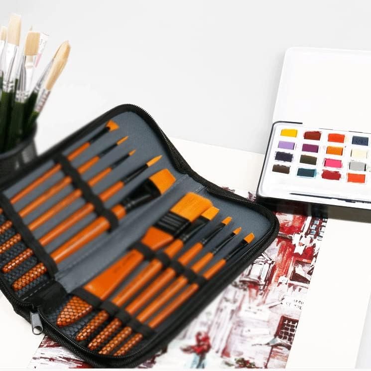 Wenlii 10pcs акварелно масло сликарство мултифункционална најлон четка со ткаенини торбички уметнички материјали за четка за четки (боја: црна, големина