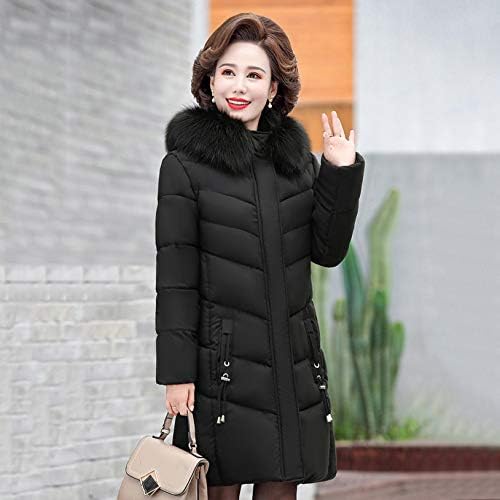 Смајлит женска зимска качулка долга јакна цврста боја крзно јака топла задебелена памучна палто на мајката