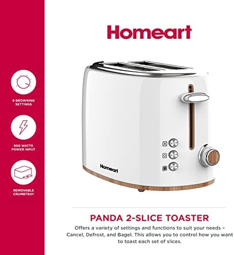 Homeart Panda 2 -Slice Toster со дрвени детали - не'рѓосувачки челик со отстранлива лента за трошка, прилагодлива контрола на кафеава