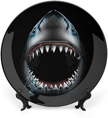 Одлична бела ајкула Смешна коска Кина Декоративна чинија тркалезни керамички плочи занает со приказ за домашна канцеларија wallидна декорација